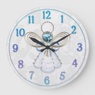 Christmas Blue Filigree Angel of Faith Large Clock
