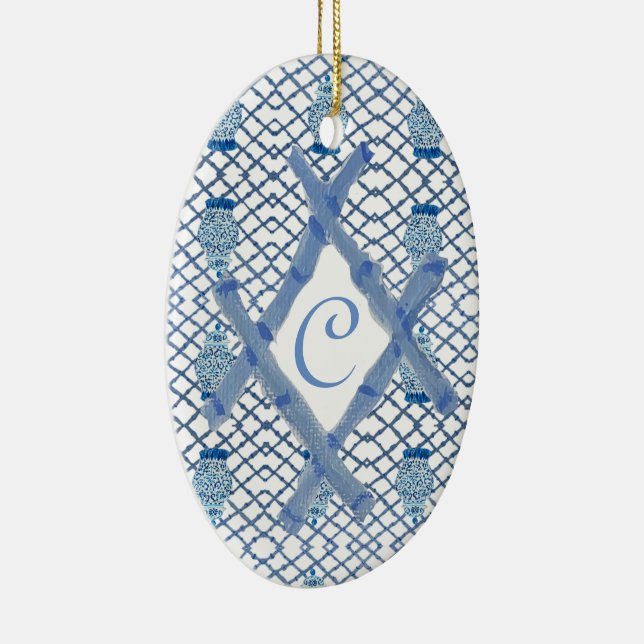 Christmas Blue Ginger Jar Ceramic  Ceramic Ornamen Ceramic Ornament (Right)