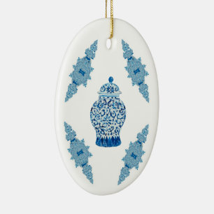 Christmas Blue Ginger Jar  Ceramic Ornament