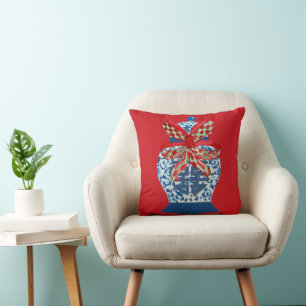 Christmas Blue Ginger Jar Cushion