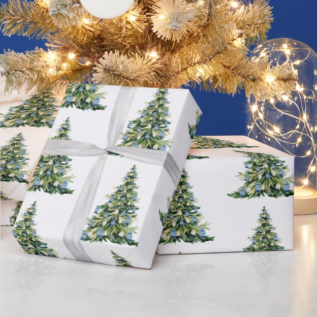 Christmas Blue Ginger Jars Wrapping Paper (Holidays)