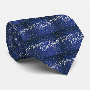 Christmas Blue Glitter Merry Christmas Men's Tie