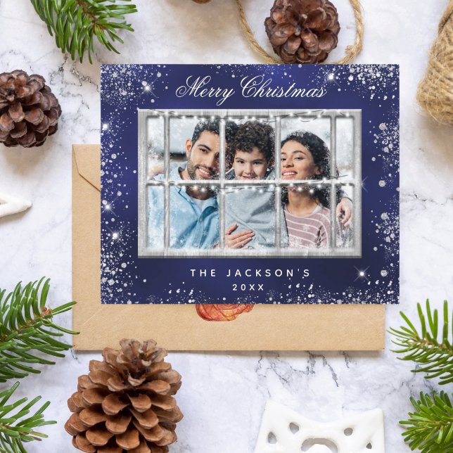 Christmas blue glitter photo window card (Creator Uploaded)
