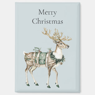 Christmas Blue Green Deer Magnet