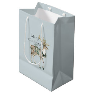 Christmas Blue Green Deer Medium Gift Bag