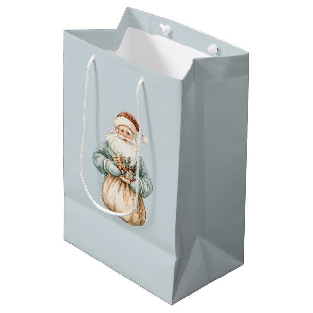 Christmas Blue Green Santa  Medium Gift Bag (Front Angled)