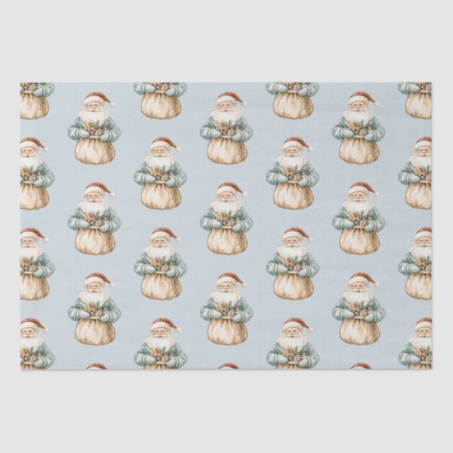 Christmas Blue Green Santa  Tissue Paper (Front)