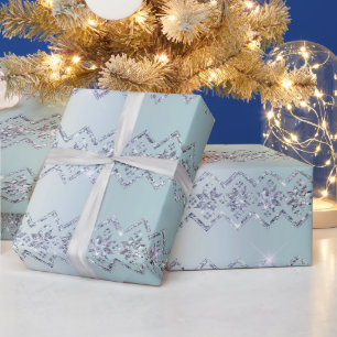 Christmas Blue Green Silver Sparkle Design Wrapping Paper