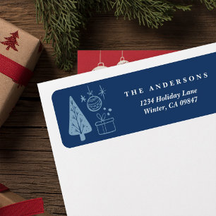 Christmas Blue Hand Drawn Doodles Address Labels