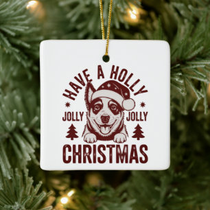 Christmas Blue Heeler Holly Jolly Dog Mum Vintage  Ceramic Ornament