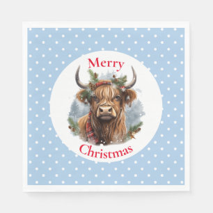Christmas Blue Highlander Cow Napkin