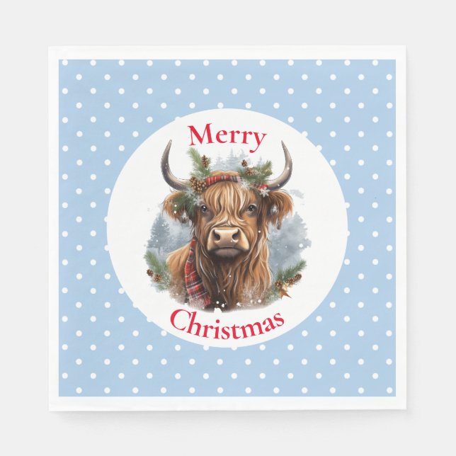 Christmas Blue Highlander Cow Napkin (Front)