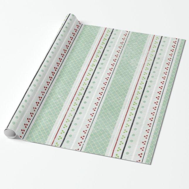 Christmas Blue Holiday Stripe Strip Wrapping Paper (Unrolled)