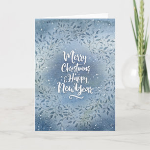 Christmas blue leaves holiday card
