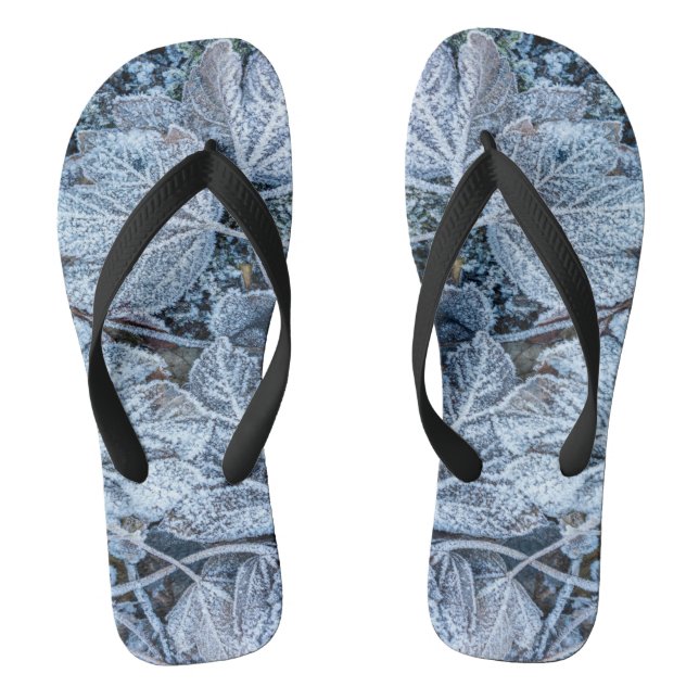 Christmas Blue Leaves Snow Holidays Winter Elegant Thongs (Footbed)