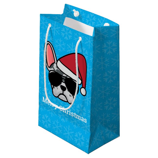 Christmas Blue Merle French Bulldog Small Gift Bag (Front Angled)