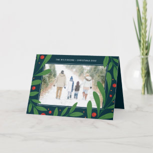 Christmas Blue Mistletoe Holiday Photo Card