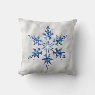 Christmas Blue Navy Snowflake Sparkle  Cushion