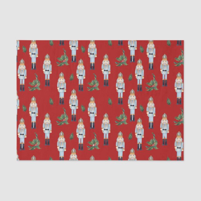Christmas Blue Nutcrackers on Red  Tissue Paper (Front)