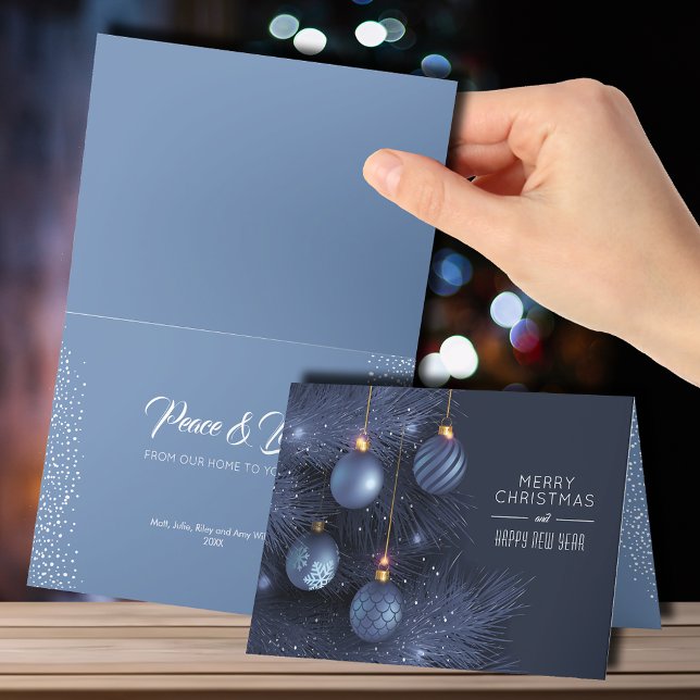 Christmas Blue Ornaments Folded Holiday Card (Creator Uploaded)