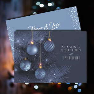 Christmas Blue Ornaments Season's Greetings Holiday Card