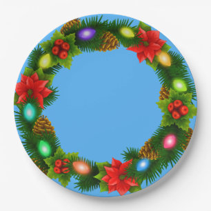 Christmas Blue Paper Party Plates 9"
