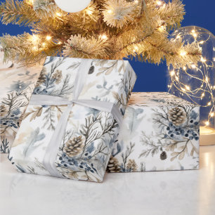 Christmas Blue Pine Cones Wrapping Paper