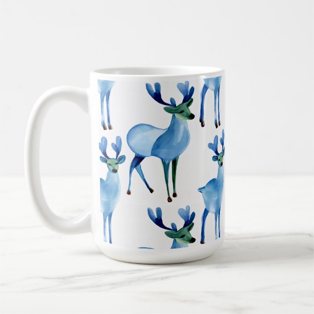 Christmas Blue Reindeer Coffee Mug (Left)