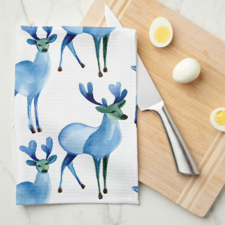Christmas Blue Reindeer Tea Towel