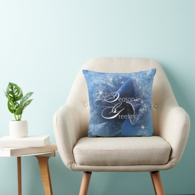 Christmas Blue Ribbon Throw Pillow (Chair)