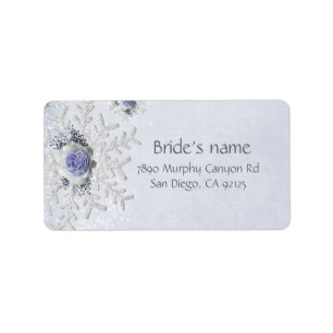 Christmas Blue Roses Snowflakes Address Label