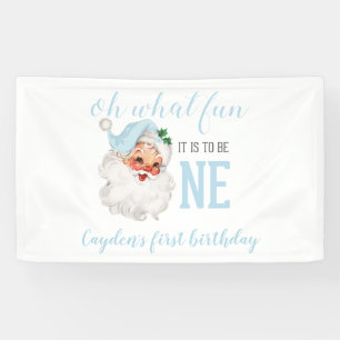 Christmas Blue Santa First Birthday Banner