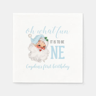 Christmas Blue Santa First Birthday Napkin