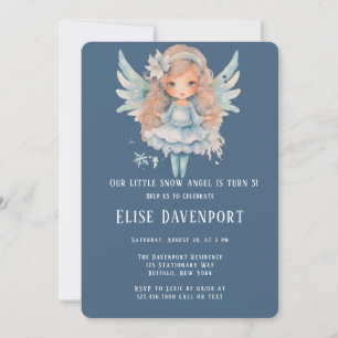 Christmas Blue Snow Angel Girl Birthday Party Invitation