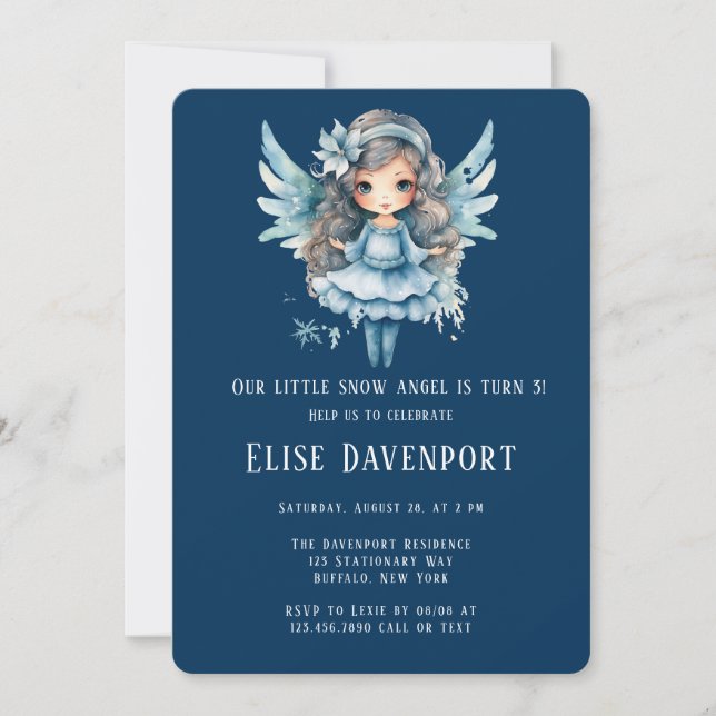 Christmas Blue Snow Angel Girl Birthday Party Invitation (Front)