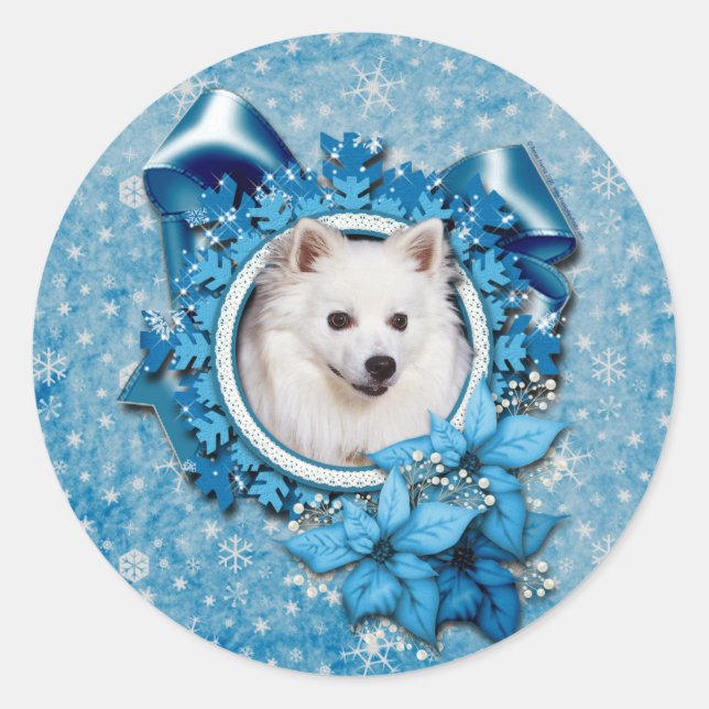 Christmas - Blue Snowflake - American Eskimo Classic Round Sticker (Front)