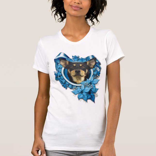 Christmas - Blue Snowflake - Australian Kelpie T-Shirt (Front)