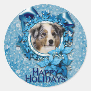 Christmas - Blue Snowflake - Australian Shepherd Classic Round Sticker
