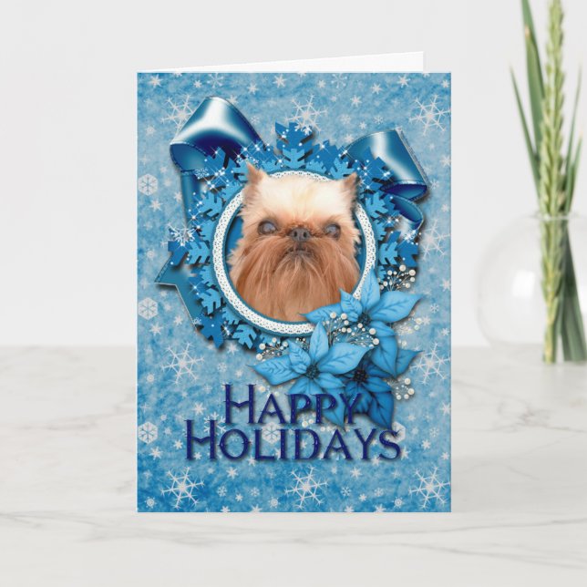 Christmas - Blue Snowflake - Brussels Griffon Holiday Card (Front)