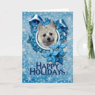 Christmas -Blue Snowflake Cairn Terrier Teddy Bear Holiday Card