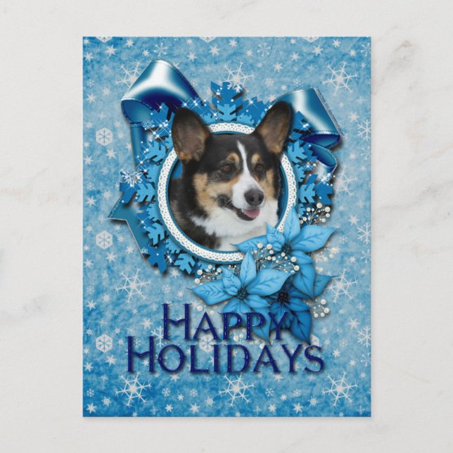 Christmas - Blue Snowflake - Corgi Holiday Postcard (Front)