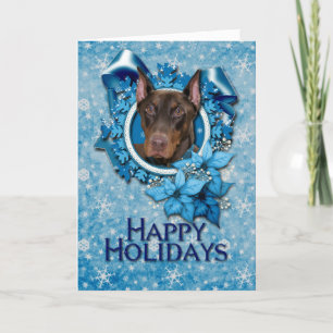 Christmas - Blue Snowflake - Doberman - Rocky Holiday Card
