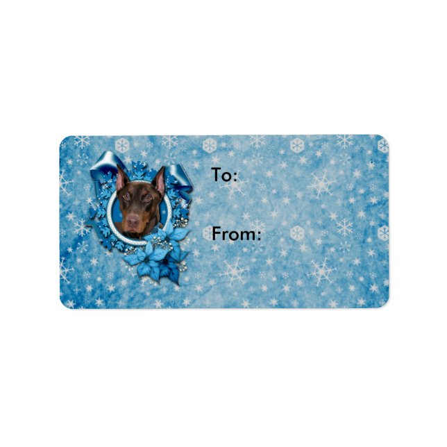 Christmas - Blue Snowflake - Doberman - Rocky Label (Front)
