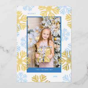 Christmas Blue Snowflake frame design light Foil Holiday Card