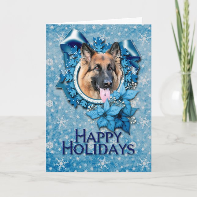 Christmas - Blue Snowflake -German Shepherd Chance Holiday Card (Front)