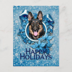 Christmas - Blue Snowflake -German Shepherd - Kuno Holiday Postcard