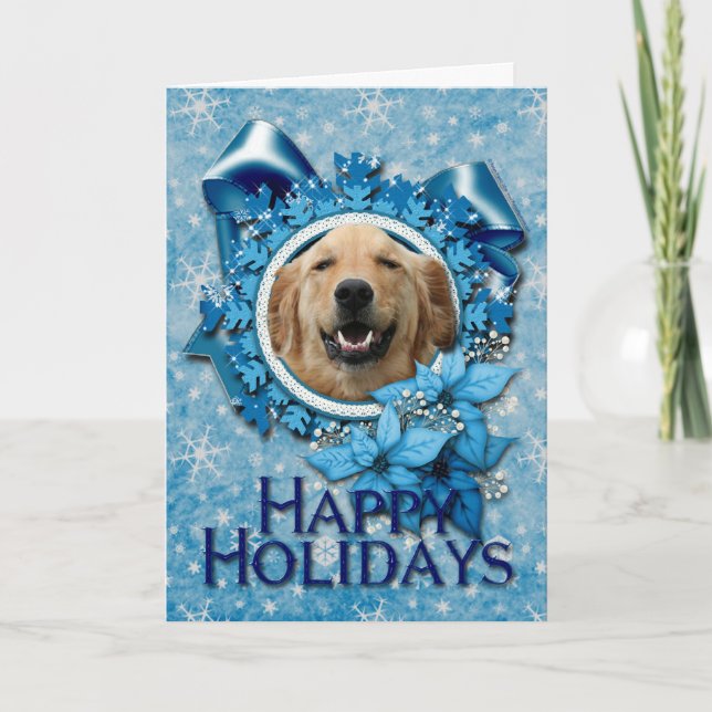 Christmas - Blue Snowflake - Golden Retriever Holiday Card (Front)