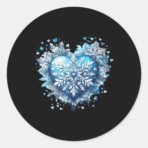Christmas Blue Snowflake Heart Winter Classic Round Sticker