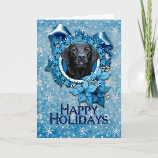 Christmas - Blue Snowflake - Labrador - Black Holiday Card (Front)
