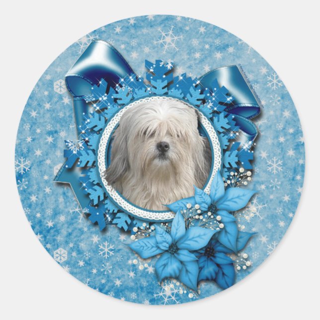 Christmas - Blue Snowflake - Lowchen Classic Round Sticker (Front)